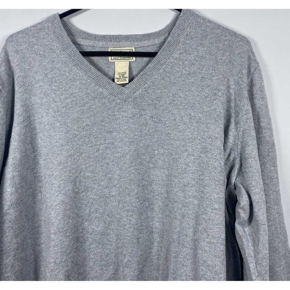 L.L. Bean V-Neck Sweater Men's XL Grey Cotton‎ Cashmere Blend 274603 Office
